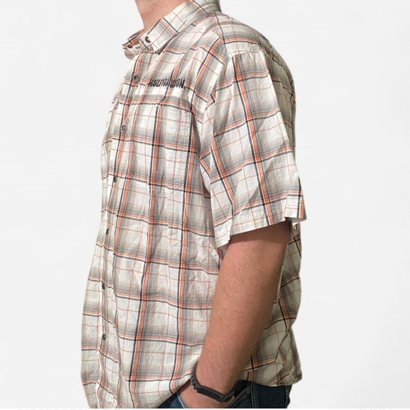 Harley-Davidson Men's Plaid Shirt - Orange and Gray - Picture 3 of 5